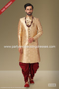 Designer Gold Color Jaquard Silk Brocade Mens Indo Western PAWDAC1116