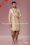 Designer Gold Color Jaquard Silk Brocade Mens Indo Western PAWDAC1117