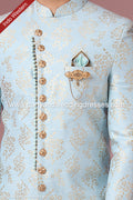 Designer Sky Blue Color Jaquard Silk Brocade Mens Indo Western PAWDAC1122