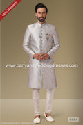 Designer Gray Color Jaquard Silk Brocade Mens Indo Western PAWDAC1124