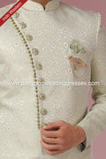 Designer Pista Green Color Jaquard Silk Brocade Mens Indo Western PAWDAC1125