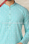 Designer Sea Green Color Handloom Silk Mens Kurta Pajama PAWDAC1146