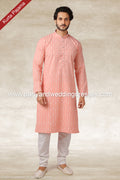 Designer Pink Color Handloom Silk Mens Kurta Pajama PAWDAC1147