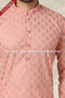 Designer Peach Color Handloom Silk Mens Kurta Pajama PAWDAC1151