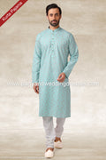 Designer Green Color Handloom Silk Mens Kurta Pajama PAWDAC1152