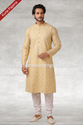 Designer Yellow Color Handloom Silk Mens Kurta Pajama PAWDAC1153