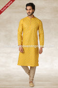 Designer Yellow Color Handloom Silk Mens Kurta Pajama PAWDAC1154