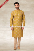 Designer Gold Color Handloom Silk Mens Kurta Pajama PAWDAC1155