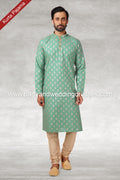 Designer Green Color Handloom Silk Mens Kurta Pajama PAWDAC1156