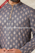 Designer Gray Color Handloom Silk Mens Kurta Pajama PAWDAC1157