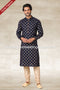 Designer Navy Blue Color Handloom Silk Mens Kurta Pajama PAWDAC1162