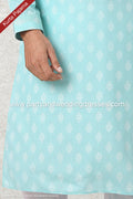 Designer Sea Green Color Handloom Silk Mens Kurta Pajama PAWDAC1166