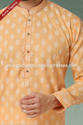Designer Peach Color Handloom Silk Mens Kurta Pajama PAWDAC1167