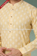 Designer Lemon Color Handloom Silk Mens Kurta Pajama PAWDAC1169