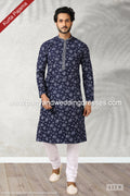 Designer Navy Blue Color Handloom Silk Mens Kurta Pajama PAWDAC1179