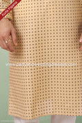 Designer Beige Color Handloom Silk Mens Kurta Pajama PAWDAC1181