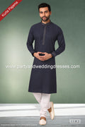 Designer Navy Blue Color Handloom Silk Mens Kurta Pajama PAWDAC1182
