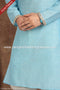 Designer Sky Blue Color Jacquard Brocade Silk Mens Kurta Pajama PAWDAC1225
