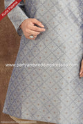 Designer Gray Color Jacquard Brocade Silk Mens Kurta Pajama PAWDAC1230