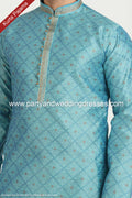 Designer Blue Color Jacquard Brocade Silk Mens Kurta Pajama PAWDAC1231