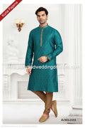 Designer Teal Green Color Jacquard Brocade Silk Mens Kurta Pajama PAWDAC1233