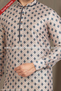 Designer Cream Color Printed Banarasi Silk Mens Kurta Pajama PAWDAC1235