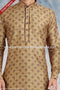 Designer Beige Color Printed Banarasi Silk Mens Kurta Pajama PAWDAC1236
