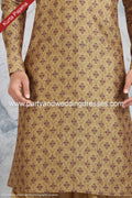 Designer Beige Color Printed Banarasi Silk Mens Kurta Pajama PAWDAC1236