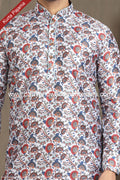 Designer Off-white Color Printed Banarasi Silk Mens Kurta Pajama PAWDAC1237