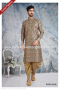 Designer Beige Color Printed Banarasi Silk Mens Kurta Pajama PAWDAC1238