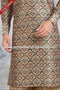 Designer Beige Color Printed Banarasi Silk Mens Kurta Pajama PAWDAC1238