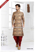Designer Gold Color Printed Banarasi Silk Mens Kurta Pajama PAWDAC1240