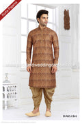 Designer Beige Color Printed Banarasi Silk Mens Kurta Pajama PAWDAC1241