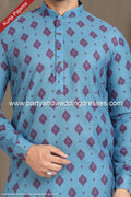 Designer Blue Color Printed Cotton Mens Kurta Pajama PAWDAC1245
