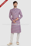 Designer Pink/Multicolor Color Printed Cotton Mens Kurta Pajama PAWDAC1254