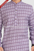 Designer Light Purple Color Printed Cotton Mens Kurta Pajama PAWDAC1256