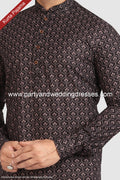 Designer Black/Peach Color Printed Cotton Mens Kurta Pajama PAWDAC1261