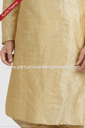 Designer Gold/Gold Color Art Silk Fabric Mens Kurta Pajama PAWDAC1264