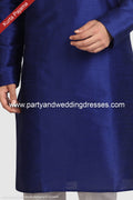 Designer Blue/Off-white Color Art Silk Fabric Mens Kurta Pajama PAWDAC1265