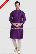Designer Purple/Cream Color Art Silk Fabric Mens Kurta Pajama PAWDAC1266