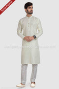 Designer Cream/Off-white Color Art Silk Fabric Mens Kurta Pajama PAWDAC1273