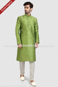 Designer Green/Cream Color Art Silk Fabric Mens Kurta Pajama PAWDAC1277