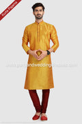 Designer Two-tone Fire/Maroon Color Art Silk Fabric Mens Kurta Pajama PAWDAC1282