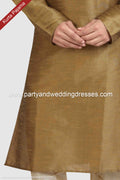 Designer Tusser/Gold Color Art Silk Fabric Mens Kurta Pajama PAWDAC1284