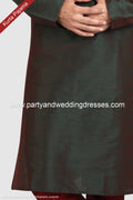 Designer Two-tone Green/Maroon Color Art Silk Fabric Mens Kurta Pajama PAWDAC1287