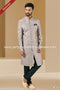 Designer Off-white/Maroon Color Printed Art Banarasi Silk Sherwani PAWDAC1413
