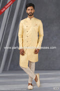 Designer Yellow Color Jacquard Silk Brocade Mens Indo Western PAWDAC1418