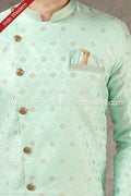Designer Sea Green Color Jacquard Silk Brocade Mens Indo Western PAWDAC1419