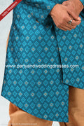 Designer Blue Color Jacquard Silk Brocade Mens Semi Indo Western PAWDAC1420