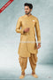 Designer Beige Color Jacquard Silk Brocade Mens Semi Indo Western PAWDAC1423